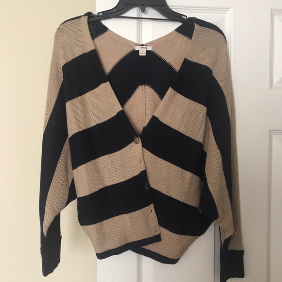 Black Stripe sweater Cardigan Cover up top - Picture 2 of 7